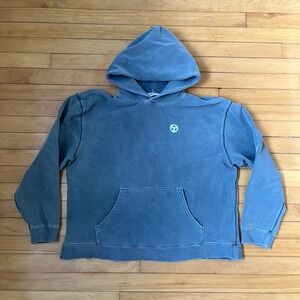 Elwood Mens Heavyweight Hoodie Washed Navy Blue Vintage Sun Faded Streetwear L